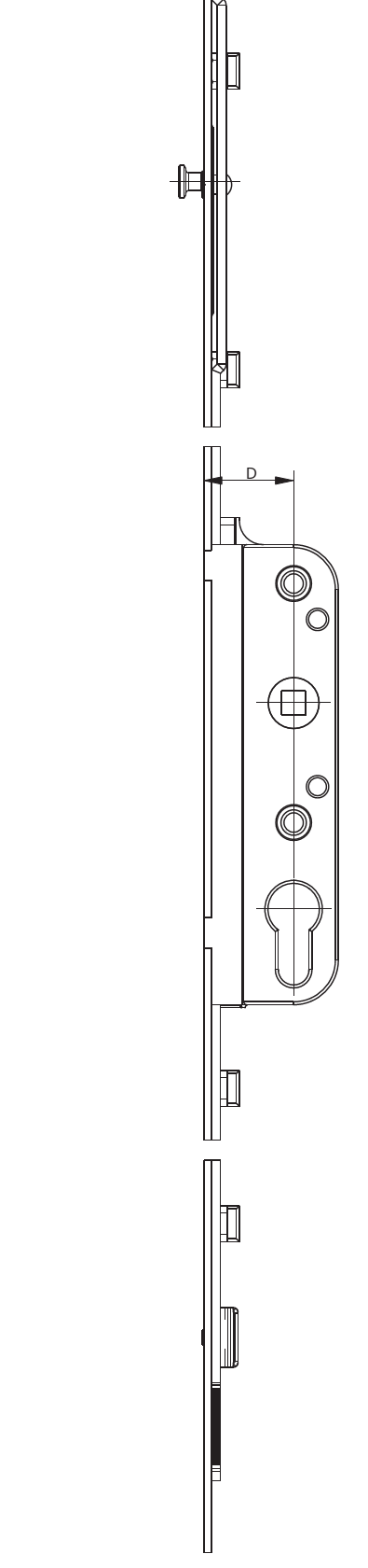 GU-ITALIA -  Cremonese GU-966 per complanare parallelo altezza maniglia fissa con foro cilindro - gr / dim. 1840 - entrata 40 - alt. man. 980 - lbb/hbb 2121 - 2370