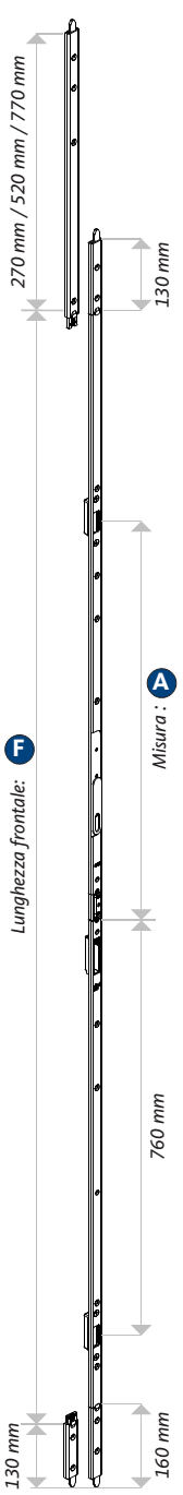 GU-ITALIA -  Catenaccio SECURY AUTOMATIC asta a leva altezza maniglia fissa per serratura multipunto - col. ARGENTO - interasse 9 - frontale 24 X 8 - altezza maniglia 1050 - dimensioni 580 - mano DX