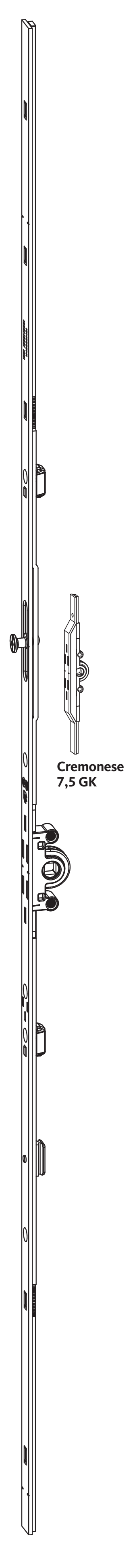 GU-ITALIA -  Cremonese UNI-JET anta a bandiera altezza maniglia variabile prolungabile senza dss - gr / dim. 1130 - entrata 7,5 - alt. man. 475 - 725 - lbb/hbb 951 - 1450