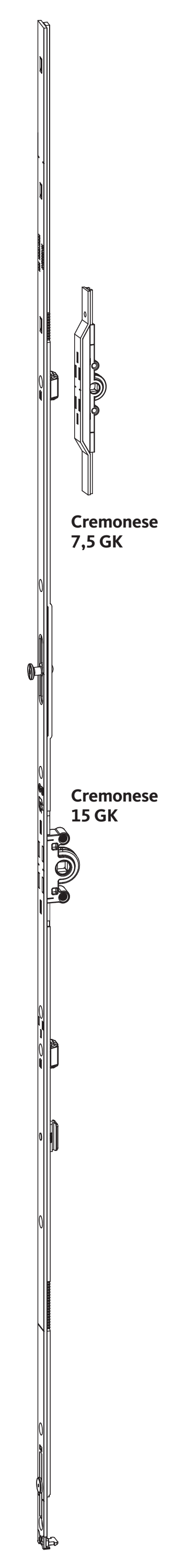 GU-ITALIA -  Cremonese UNI-JET anta ribalta altezza maniglia fissa con piedino senza dss per ribalta - gr / dim. 940 - entrata 7,5 - alt. man. 400 - lbb/hbb 851 - 1100