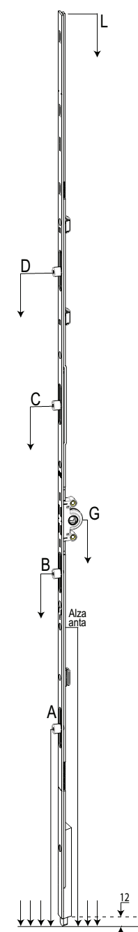 GU-ITALIA -  Cremonese G-23730 anta a bandiera altezza maniglia fissa con puntale chiusura ad espansione per seconda anta - entrata 15 - alt. man. 1050 - lbb/hbb 2101 - 2350