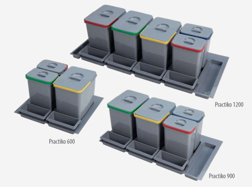 ECOTECH -  Portarifiuti PRACTIKO kit cestini per raccolta differenziata - col. GRIGIO - alt. 230 - cesto 2 X 5 LT - cesto 1 X 12 LT - vassoio SI - vaschette SI