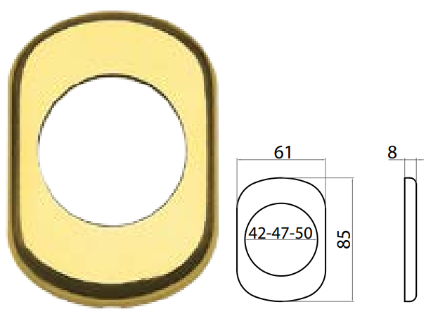 GHIDINI -  Bocchetta GHIBLI ovale per defender - mat. OTTONE - col. GCTOL - GHI.CO.TEC. OTTONE LUCIDO - dimensioni 62X86