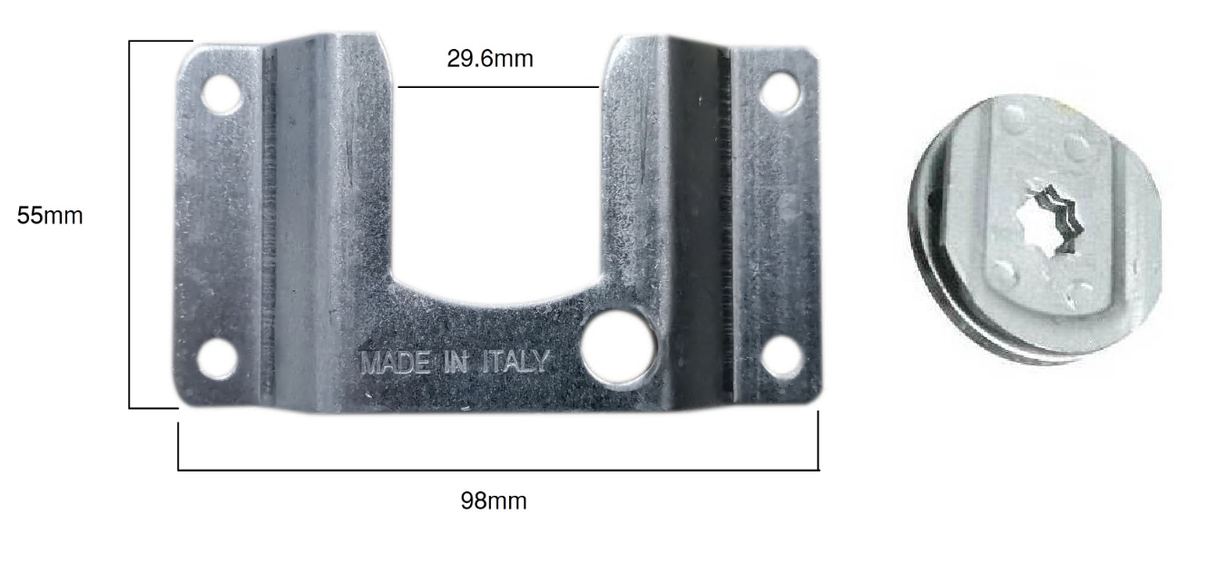 Supporto TAPPARELLA ad avvitare cuscinetto per avvolgibile - mat. ACCIAIO - col. ARGENTO - note SUPPORTO A CASSONETTO PIEGA 11 CON CUSCINETTO MOTORE