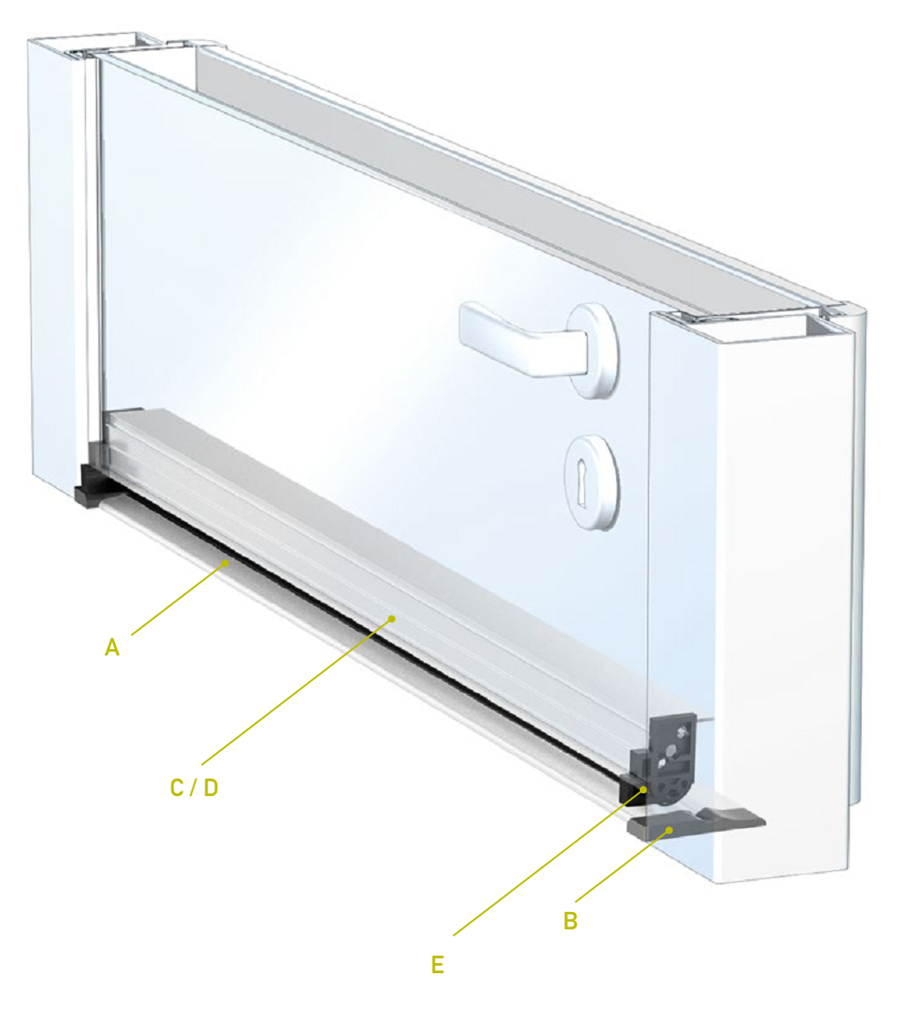 CCE -  Parafreddo ULISSE per porte battenti da incasso - col. ARGENTO - l. 20,4 - h. 29,3 - l. max 1230