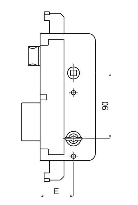 SAB -  Serratura 583/3 doppia mappa con scrocco catenaccio e con chiave - col. ZINCATO BIANCO - entrata 50 - interasse 90