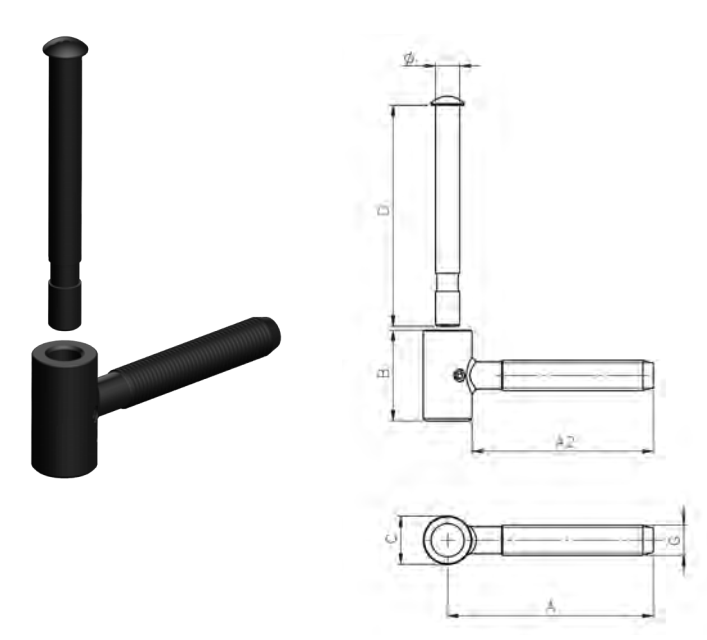 MAICO -  Cardine RUSTICO ad avvitare per monoblocco - col. NERO OPACO - diametro 8 - a mm 68
