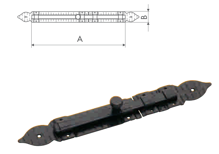 OMAD -  Catenaccio 0000 QUADRA LISCIA orizzontale per anta doppia - col. NERO VER. CAT. - lunghezza 300 - b mm 47 - e mm CATENACCIO TRAS.CM.30     CVN *