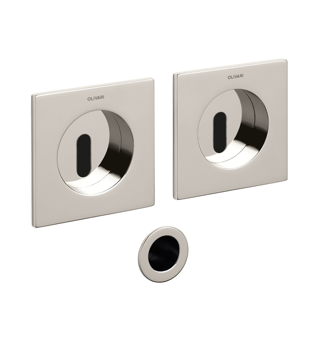 OLIVARI - Kit Maniglia Da Incasso GIOTTO Q tonda con foro patent e maniglietta di trascinamento - mat. OTTONE - col. SUPERNICHEL LUCIDO