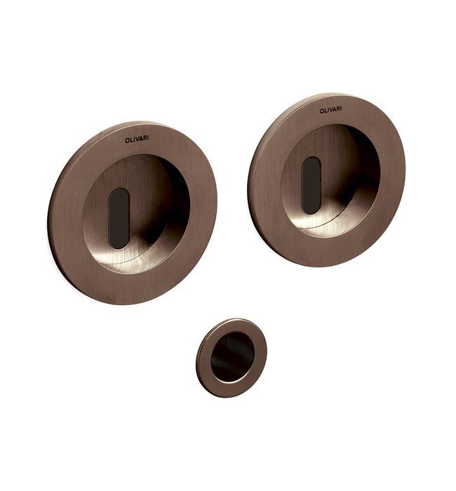 OLIVARI - Kit Maniglia Da Incasso DANTE tonda con foro patent e maniglietta di trascinamento - mat. OTTONE - col. SUPER BRONZO SATINATO