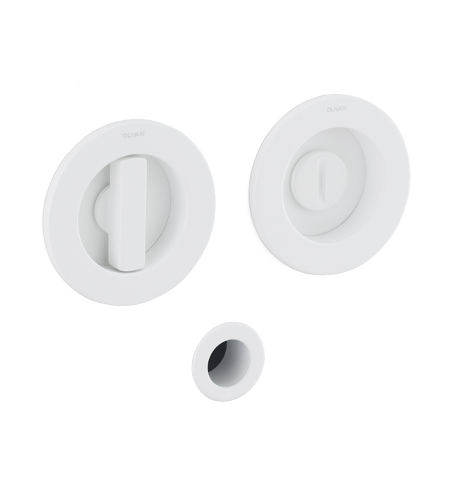 OLIVARI - Kit Maniglia Da Incasso DANTE tonda con chiavistello intaglio e maniglietta di trascinamento - mat. OTTONE - col. BIANCO OPACO
