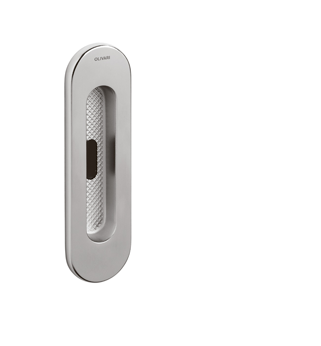 OLIVARI -  Maniglia Da Incasso VICO ovale singola con foro patent - mat. OTTONE - col. SUPERINOX SATINATO