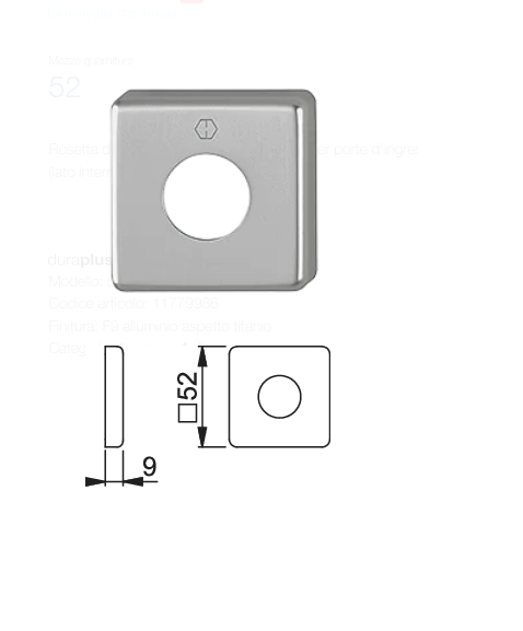 HOPPE -  Rosetta quadra per maniglia - mat. ALLUMINIO - col. F9 TITANIO - dimensioni 52 X 52 X 9