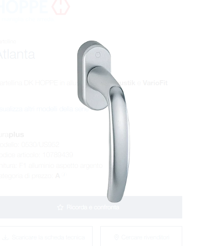 HOPPE -  Martellina ATLANTA dk - mat. ALLUMINIO - col. F1 ARGENTO - sporg. quadro 32-42 - scatti 8