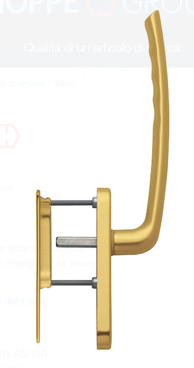 HOPPE -  Maniglione Alzante TOKYO scorrevole hs singolo con placca cieca e conchiglia - mat. ALLUMINIO - col. F3 ORO