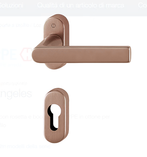 HOPPE -  Maniglia LOS ANGELES coppia con rosette e bocchette ovali foro yale - col. F84-R RAME RESISTA®