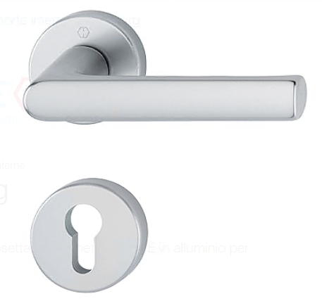HOPPE -  Maniglia HAMBURG coppia con rosette e bocchette tonde foro yale - mat. ALLUMINIO - col. F1 ARGENTO