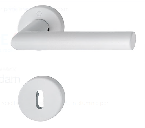 HOPPE -  Maniglia AMSTERDAM coppia con rosette e bocchette tonde foro patent - mat. ALLUMINIO - col. F9016 BIANCO TRAFFICO