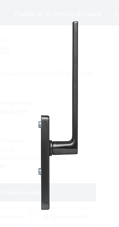 HOPPE -  Maniglione Alzante LOS ANGELES scorrevole hs singolo con placca cieca - mat. OTTONE - col. F96-1 NERO OPACO RESISTA®