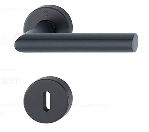 HOPPE -  Maniglia AMSTERDAM coppia con rosette e bocchette tonde foro patent - mat. INOX - col. F9714M NERO OPACO