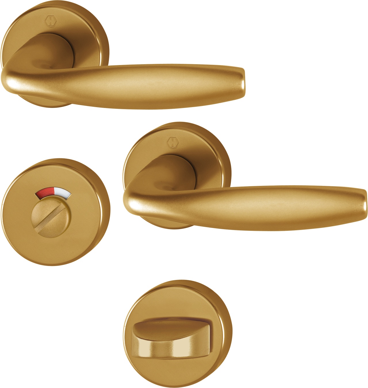 HOPPE -  Maniglia NEW YORK coppia con rosette e bocchette tonde per wc e con nottolino - mat. ALLUMINIO - col. F4 BRONZO