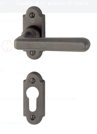 HOPPE -  Maniglia BASEL coppia con rosette e bocchette ovali foro yale - mat. OTTONE - col. F76 - BRUNITO ANTIQUA