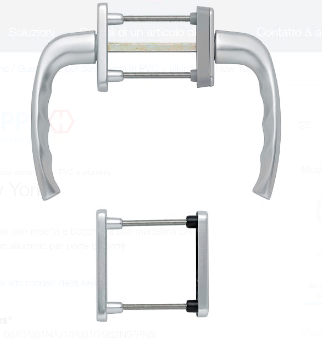 HOPPE -  Martellina NEW YORK passante esterna per cilindro - mat. ALLUMINIO - col. F1 ARGENTO - sporg. quadro 63-73 - scatti 4