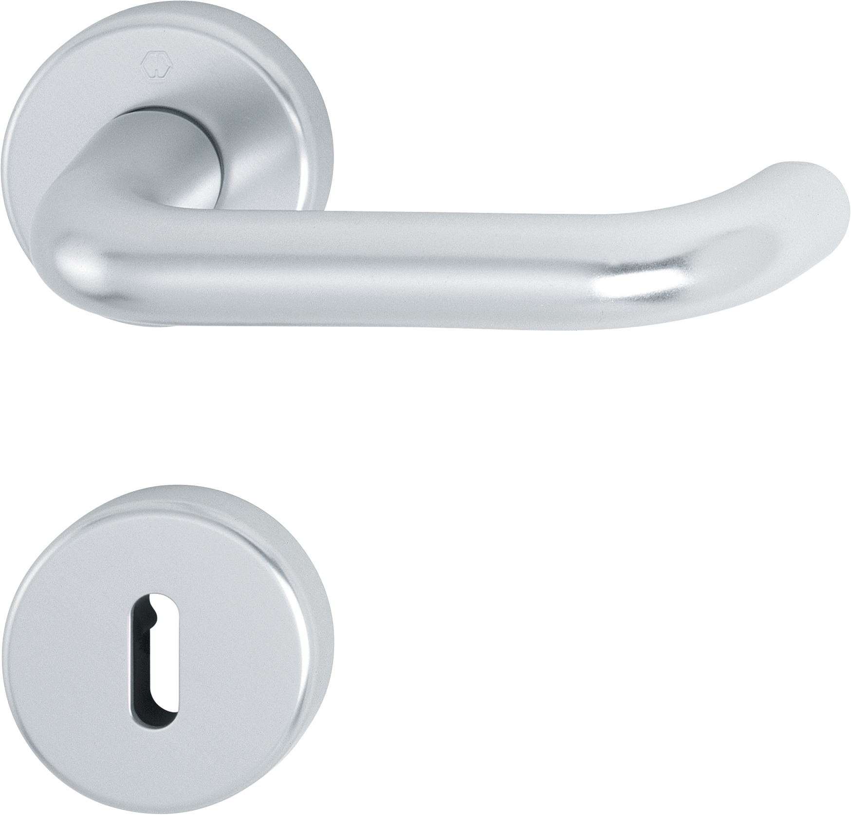 HOPPE -  Maniglia PARIS coppia con rosette e bocchette tonde foro patent - mat. ALLUMINIO - col. F1 ARGENTO