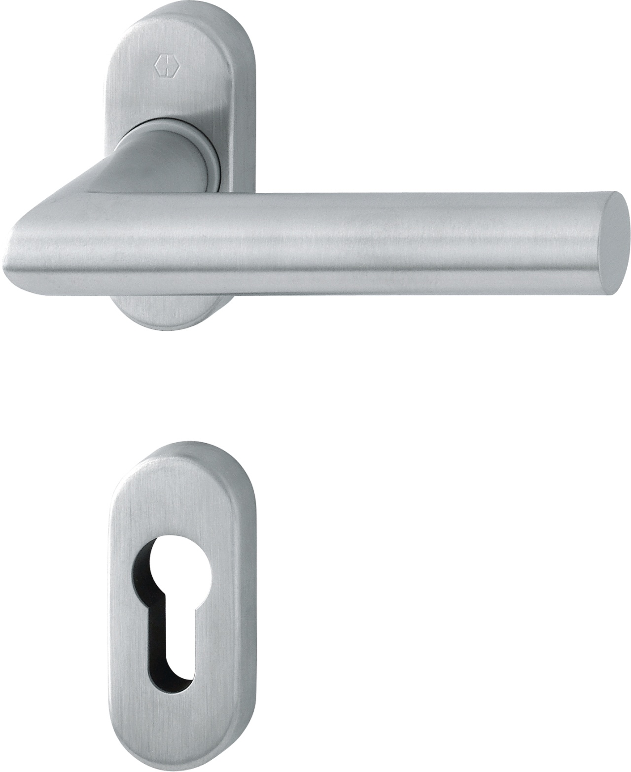 HOPPE -  Maniglia AMSTERDAM coppia con rosette e bocchette ovali foro yale - mat. INOX - col. F69 SATINATO